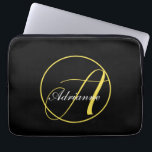 Illuminated Yellow Monogram Laptop Sleeve<br><div class="desc">Lined with a thin Illuminated Yellow border,  a large Monogram in the same shade of yellow with contrasting white text for your name. All on black background. Modern,  elegant and graceful.</div>