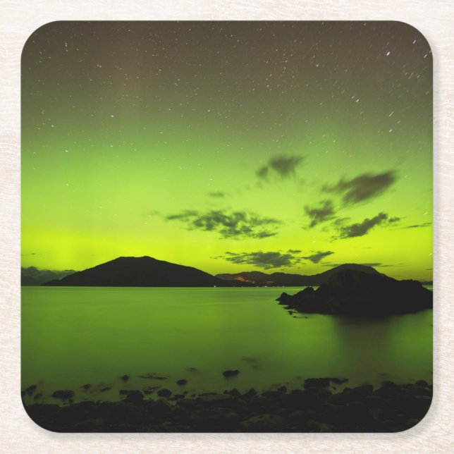 Illuminating Aurora Square Paper Coaster (Front)