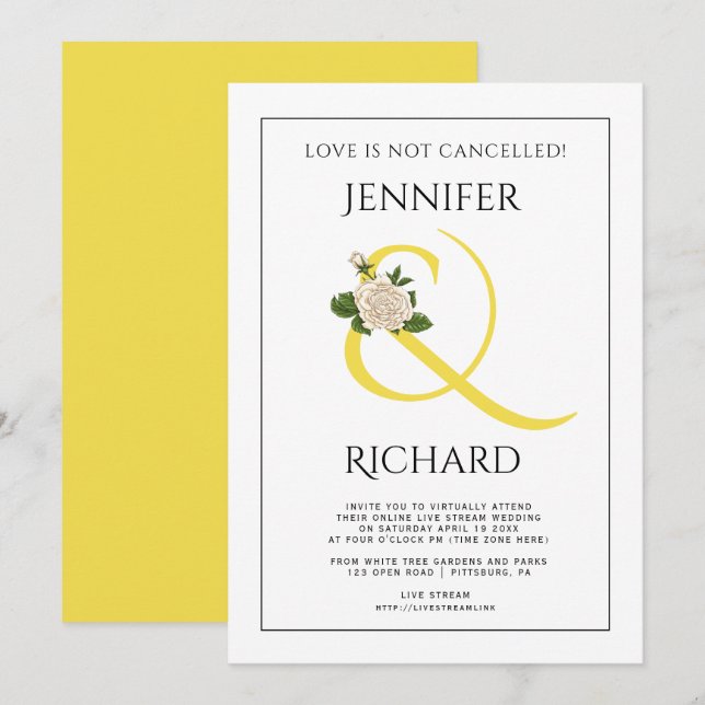 Illuminating yellow ampersand virtual wedding invitation (Front/Back)