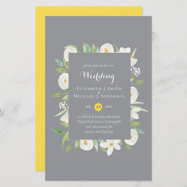 Illuminating Yellow Grey Budget Wedding Invite A9 (Front/Back)