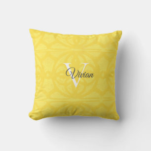 Illuminating Yellow Watercolor Batik Monogram Name Cushion