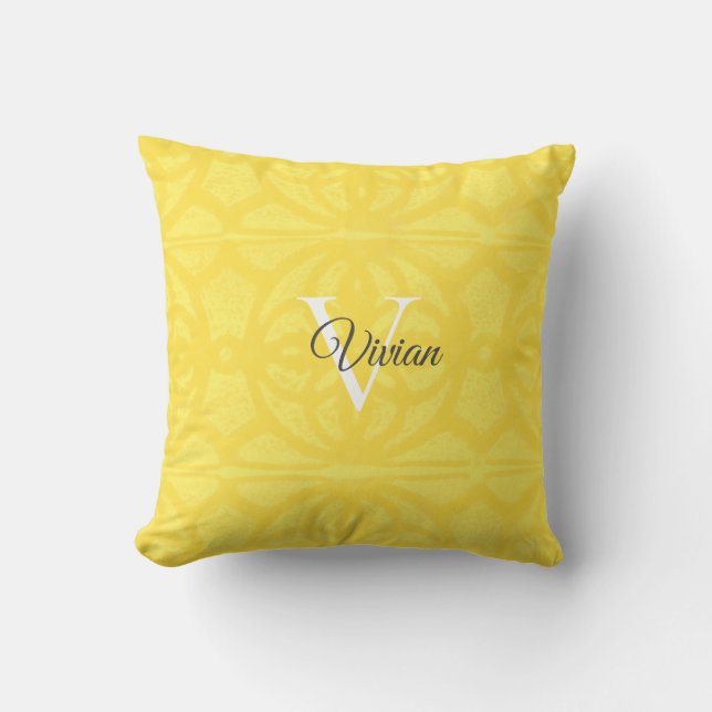 Illuminating Yellow Watercolor Batik Monogram Name Cushion (Front)