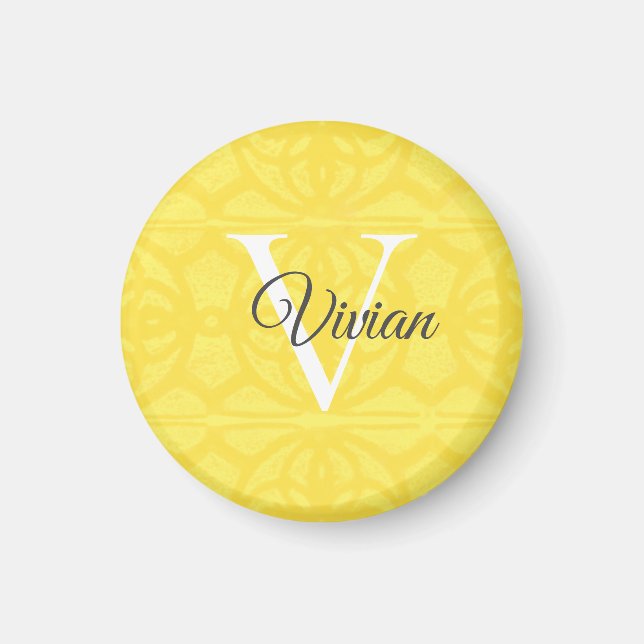 Illuminating Yellow Watercolor Batik Monogram Name Magnet (Front)