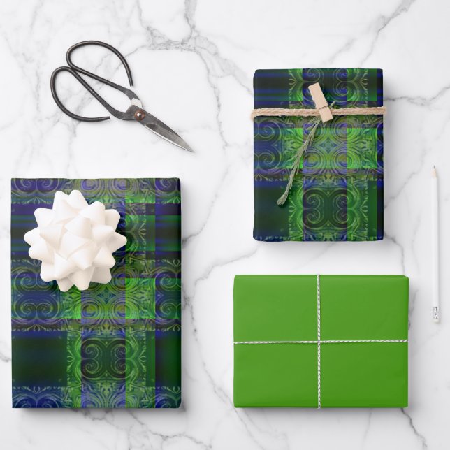 Illumination  Blue/Green Design Wrapping Paper Sheet (Front)