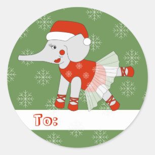 illusima Ballerina Elephant Christmas Snowflakes Classic Round Sticker
