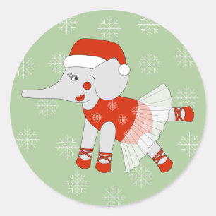 illusima Ballerina Elephant Christmas Snowflakes Classic Round Sticker