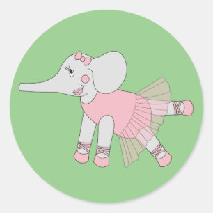 illusima Ballerina Elephant Green Classic Round Sticker