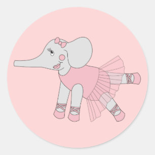 illusima Ballerina Elephant Light Pink Classic Round Sticker