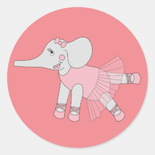 illusima Ballerina Elephant Peach Classic Round Sticker