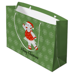 illusima Ballerina Hippo Christmas Snowflakes Large Gift Bag