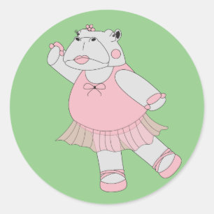 illusima Ballerina Hippo Green Classic Round Sticker