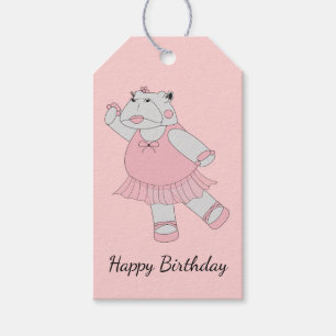 illusima Ballerina Hippo Light Pink Happy Birthday Gift Tags