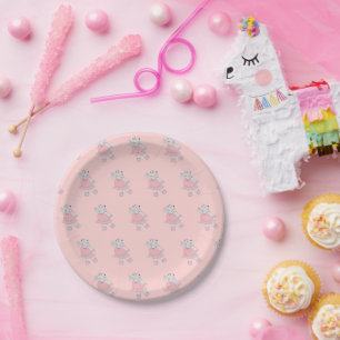 illusima Ballerina Hippo Pastel Pink Paper Plate