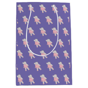 illusima Ballerina Hippo Pattern Purple Medium Gift Bag