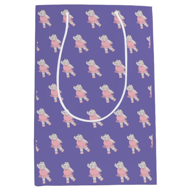illusima Ballerina Hippo Pattern Purple Medium Gift Bag (Front)