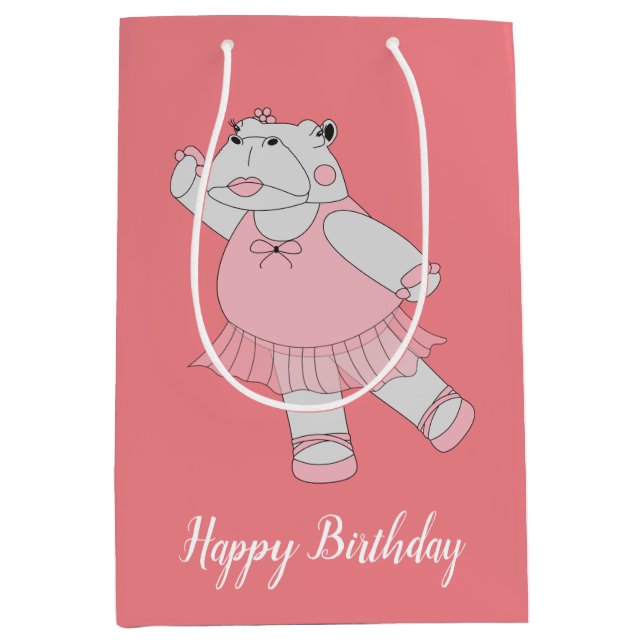 illusima Ballerina Hippo Peach With Text Medium Gift Bag (Front)
