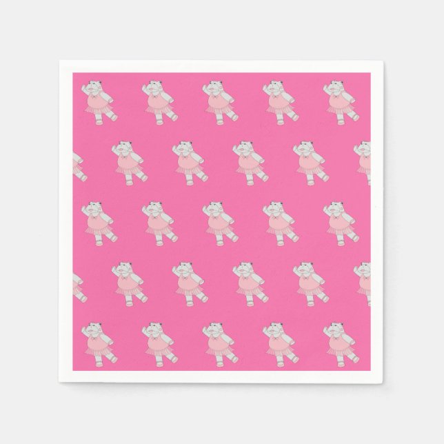 illusima Ballerina Hippo Pink Birthday Party Napki Napkin (Front)