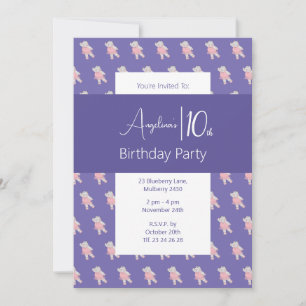 illusima Ballerina Hippo Purple Birthday Party Invitation