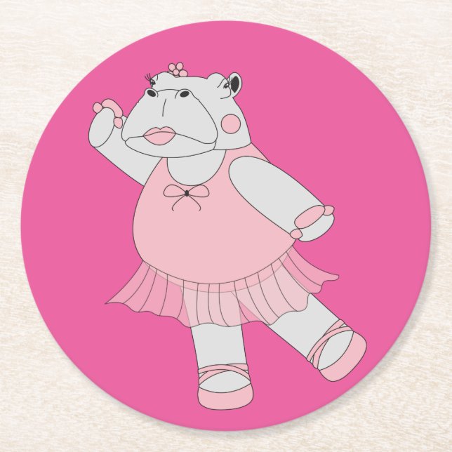 illusima Ballerina Hippo Round Paper Coaster (Front)