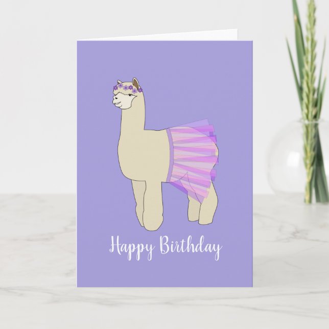 illusima Ballerina Llama Purple Birthday Card (Front)