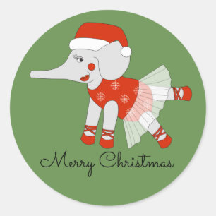 illusima Ballerina Merry Christmas Elephant Classic Round Sticker