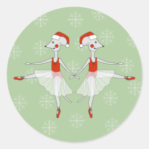 illusima Ballerina Mice Christmas Snowflakes Classic Round Sticker