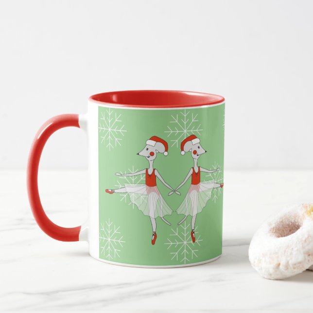 illusima Ballerina Mice Christmas Snowflakes Mug (With Donut)