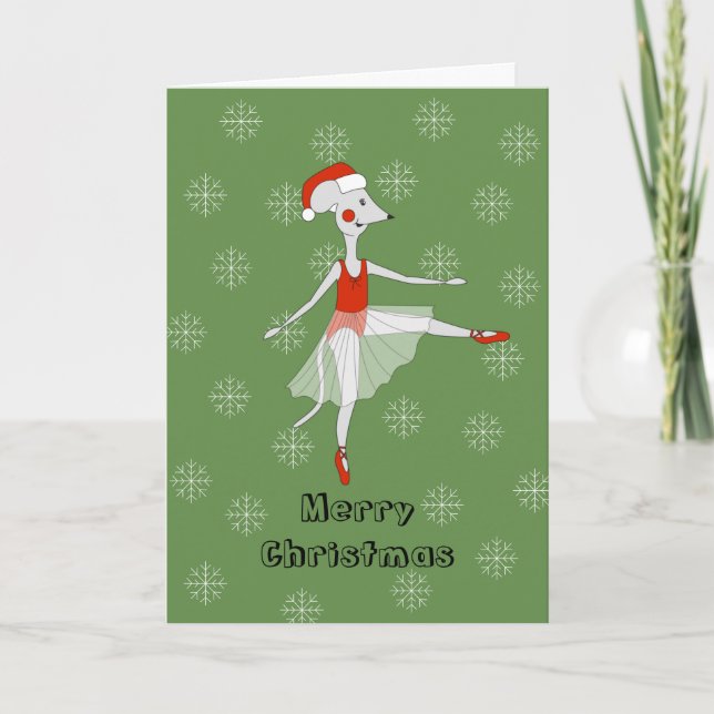 illusima Ballerina Mouse Christmas Snowflakes Holiday Card (Front)