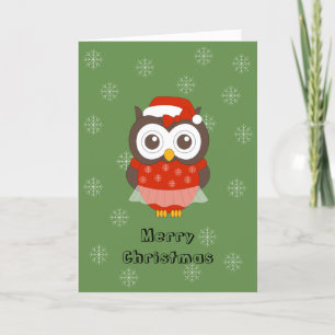 illusima Ballerina Owl Christmas Snowflakes Green  Holiday Card
