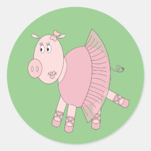 illusima Ballerina Piggy Green Classic Round Sticker