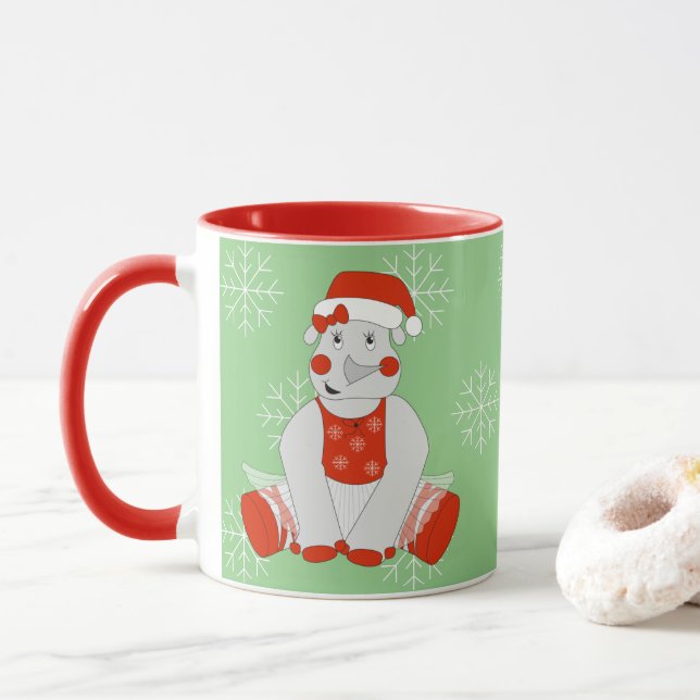 illusima Ballerina Rhino Christmas Snowflakes Mug (With Donut)