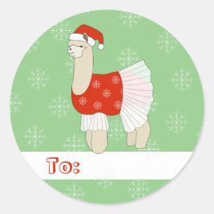 illusima Ballet Llama Christmas Snowflakes Green Classic Round Sticker