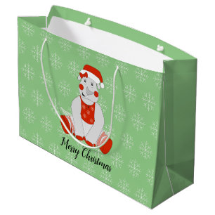 illusima Ballet Rhino Christmas Snowflakes Green Large Gift Bag