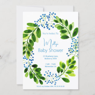 illusima Blue Floral Wreath Baby Shower Invitation