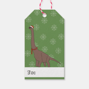 illusima Brown Brontosaurus Christmas Snowflakes Gift Tags