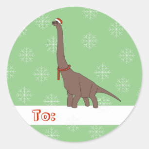 illusima Brown Long-Necked Dinosaur Christmas Classic Round Sticker