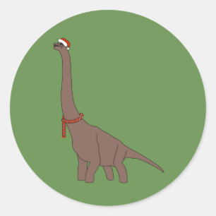 illusima Christmas Brown Long Neck Dinosaur Classic Round Sticker