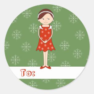 illusima Christmas Girl Snowflakes Classic Round Sticker