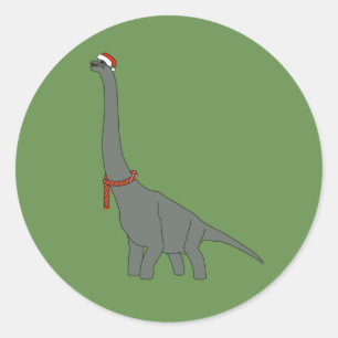 illusima Christmas Grey Long Neck Dinosaur Classic Round Sticker