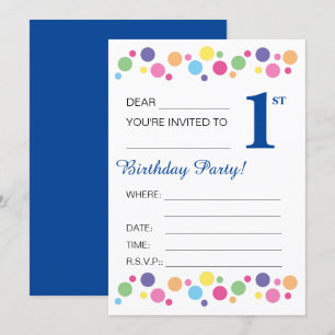 illusima Circles, Dark Blue, 1st Birthday Party Invitation