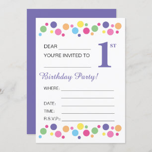 illusima Circles, Purple Back, 1st Birthday Party Invitation