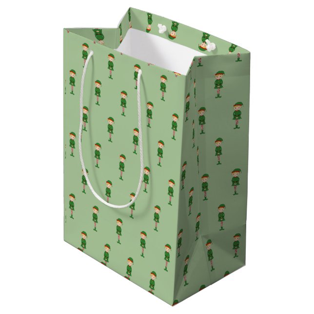 illusima Elf Boy Christmas Light Green Medium Gift Bag (Back Angled)