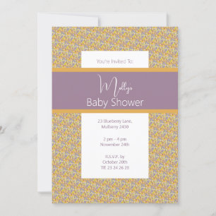 illusima Golden Purple Floral Baby Shower Invitation