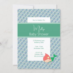 illusima Green Coral Mermaid Baby Shower Invitation