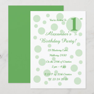 illusima Green Spots and Dots Boys 1st Birthday Invitation