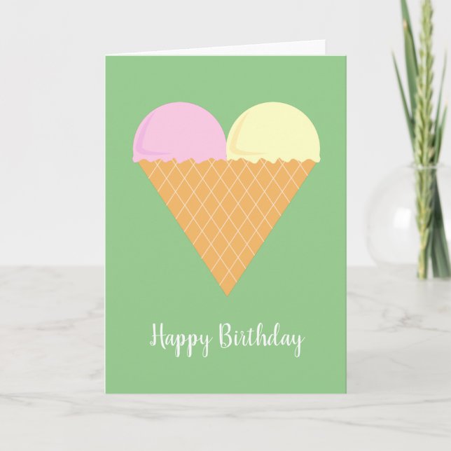 illusima Love Heart Ice-Cream Green Birthday Card (Front)