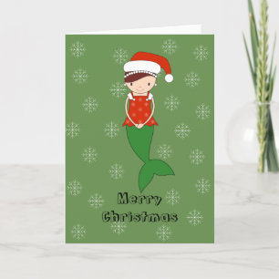 illusima Mermaid Christmas Snowflakes Green Holida Holiday Card