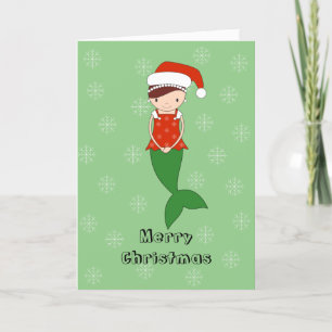 illusima Mermaid Christmas Snowflakes Light Green Holiday Card