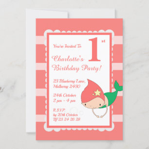 illusima Mermaid Peach Pearls Girls Birthday Party Invitation