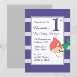 illusima Mermaid Purple Girls Birthday Party Invitation